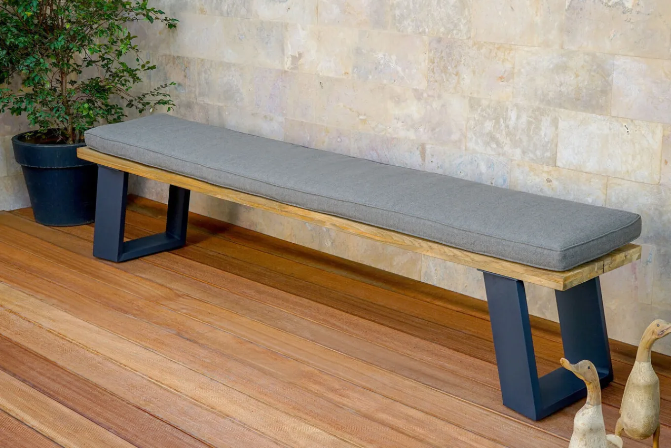Outlet Bank, dark grey/natur, Alu/recyceltes Teak, 240x100x45cm, mit Baumkante, FSC®-zertifiziertes Produkt Gartenbänke & Gartensofas