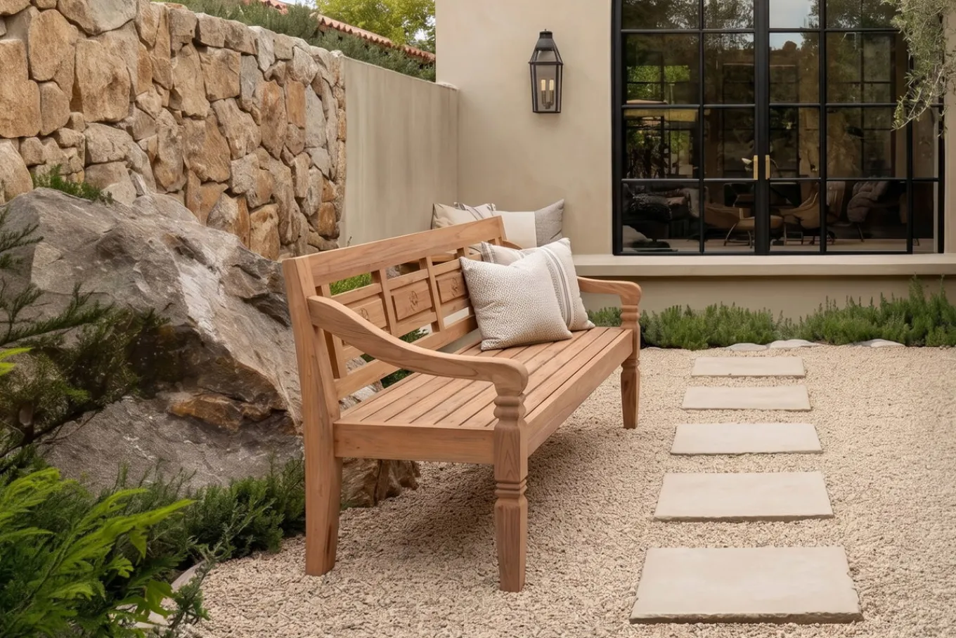 Outlet Bank, natur, recycled Teak, 180x70x85cm, aufwändig gestaltet, mit Armlehnen Gartenbänke & Gartensofas