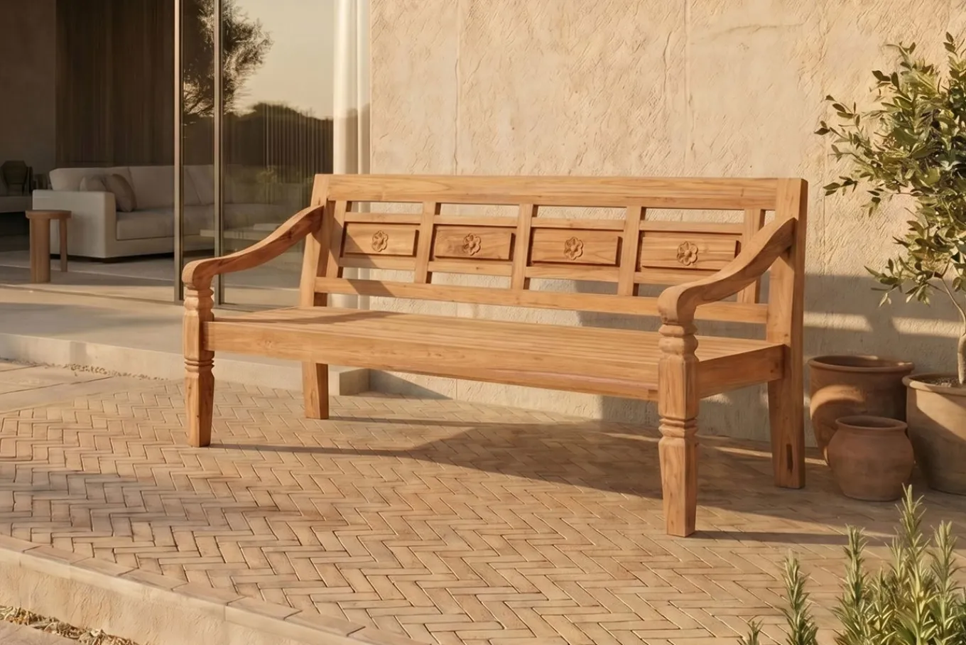 Outlet Bank, natur, recycled Teak, 180x70x85cm, aufwändig gestaltet, mit Armlehnen Gartenbänke & Gartensofas