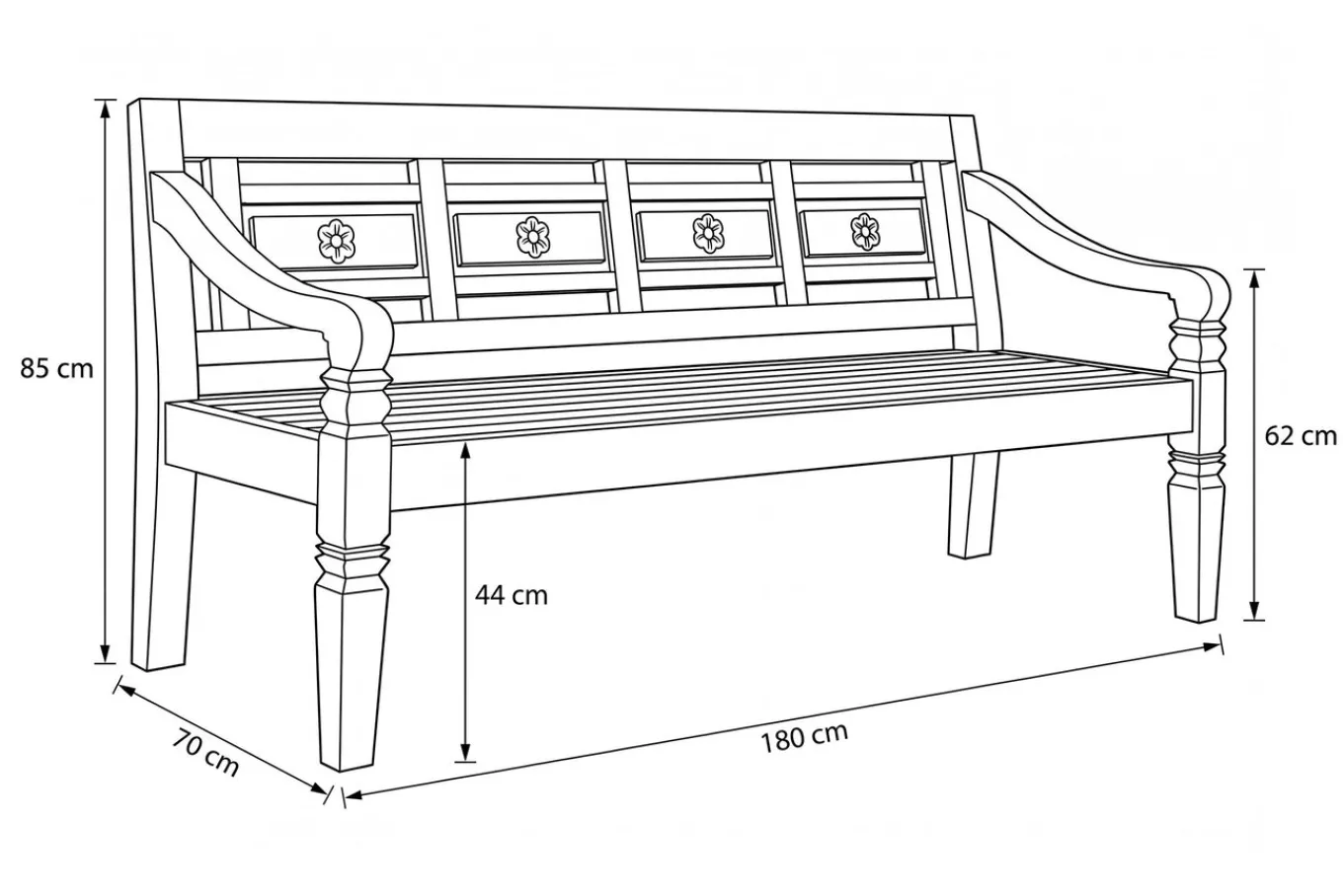 Outlet Bank, natur, recycled Teak, 180x70x85cm, aufwändig gestaltet, mit Armlehnen Gartenbänke & Gartensofas