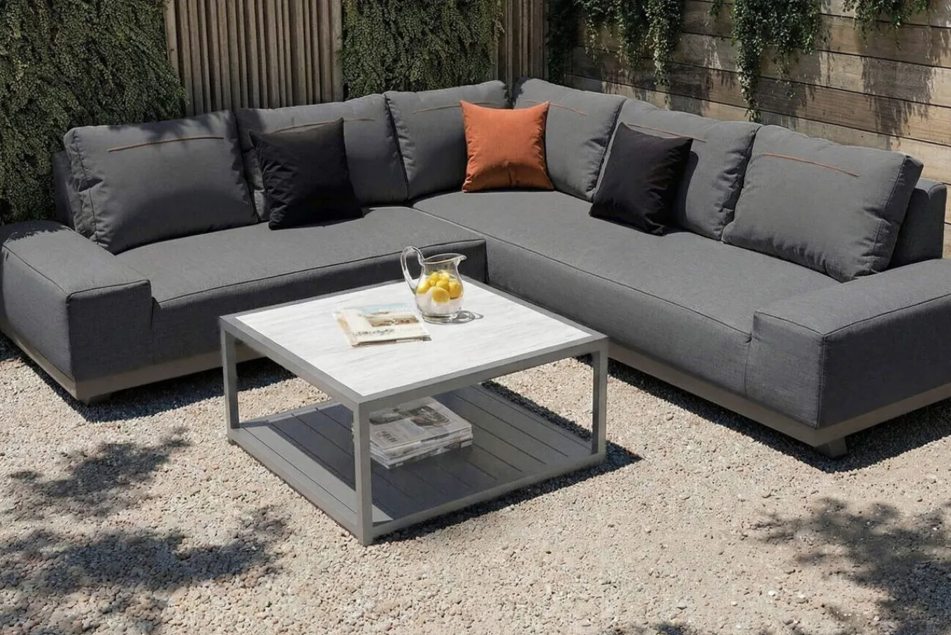 Clearance Beau Gartenlounge für 5-6 Personen, grau, Aluminium/Polyester, inkl. Kaffeetisch Gartenlounge|Aluminium-Gartenmöbel