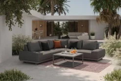 Outlet Beau Gartenlounge mit Outdoor-Teppich, grau/andorra-weiß, Alu/Polyester/PET-Garn, Teppich rechteckig 240 x 160 cm, inkl. Kaffeetisch Gartenlounge