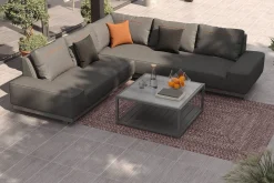 Outlet Beau Gartenlounge mit Outdoor-Teppich, grau/andorra-weiß, Alu/Polyester/PET-Garn, Teppich rechteckig 240 x 160 cm, inkl. Kaffeetisch Gartenlounge