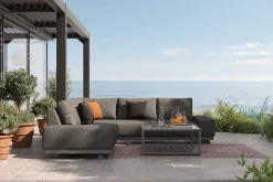Outlet Beau Gartenlounge mit Outdoor-Teppich, grau/andorra-weiß, Alu/Polyester/PET-Garn, Teppich rechteckig 240 x 160 cm, inkl. Kaffeetisch Gartenlounge