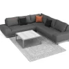Outlet Beau Gartenlounge mit Outdoor-Teppich, grau/aluminium-weiß, Aluminium/Polyester/PET-Garn, Teppich rechteckig 240 x 160 cm, inkl. Kaffeetisch Gartenlounge