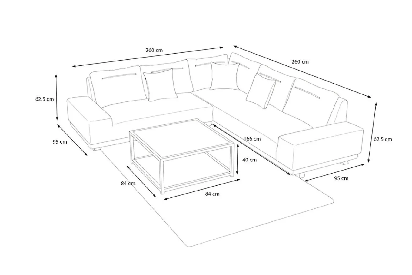 Outlet Beau Gartenlounge mit Outdoor-Teppich, grau/aluminium-weiß, Aluminium/Polyester/PET-Garn, Teppich rechteckig 240 x 160 cm, inkl. Kaffeetisch Gartenlounge