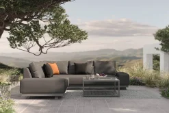 Outlet Beau Gartenlounge mit Outdoor-Teppich, grau/aluminium-weiß, Aluminium/Polyester/PET-Garn, Teppich rechteckig 240 x 160 cm, inkl. Kaffeetisch Gartenlounge