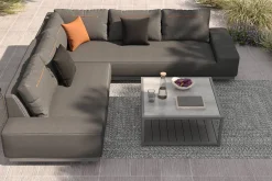 Outlet Beau Gartenlounge mit Outdoor-Teppich, grau/aluminium-weiß, Aluminium/Polyester/PET-Garn, Teppich rechteckig 240 x 160 cm, inkl. Kaffeetisch Gartenlounge