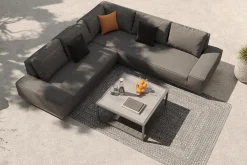 Outlet Beau Gartenlounge mit Outdoor-Teppich, grau/aluminium-weiß, Aluminium/Polyester/PET-Garn, Teppich rechteckig 240 x 160 cm, inkl. Kaffeetisch Gartenlounge