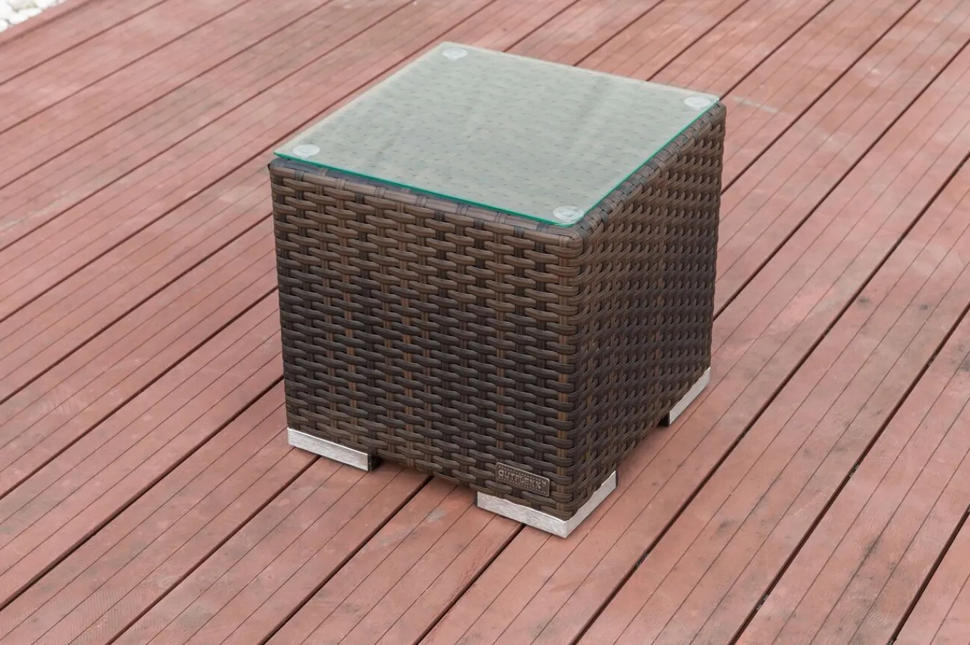 Beistelltisch, braun marmoriert, Polyrattan, 40x40x40 cm, inkl. Glasplatte Gartentische|Gartenlounge