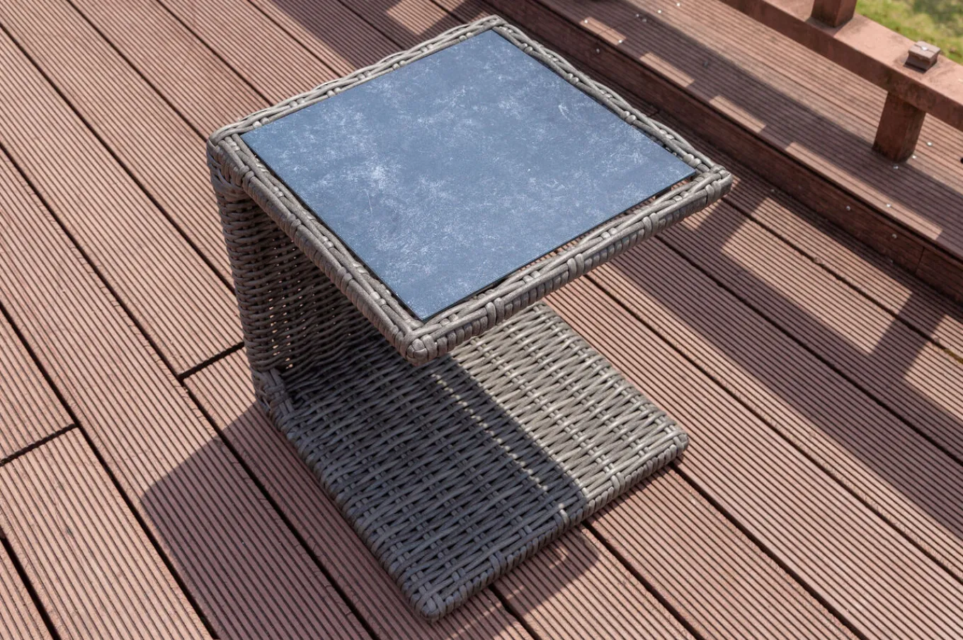 Outlet Beistelltisch, grau, Polyrattan, 45 x 45 x 50 cm, Tischplatte Spraystone, innenliegend Gartentische|Polyrattan-Gartenmöbel
