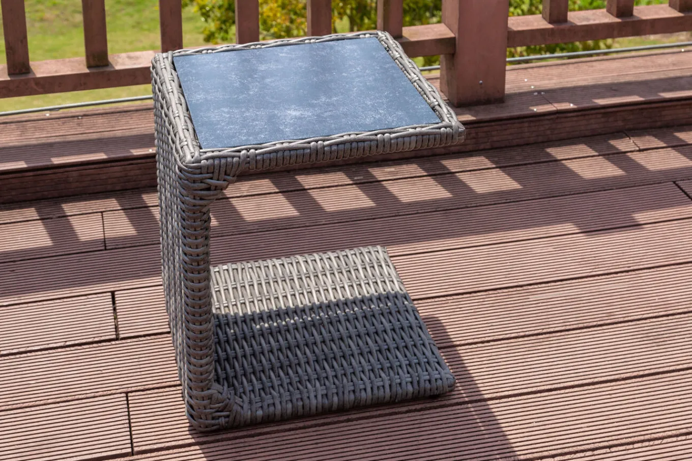 Outlet Beistelltisch, grau, Polyrattan, 45 x 45 x 50 cm, Tischplatte Spraystone, innenliegend Gartentische|Polyrattan-Gartenmöbel