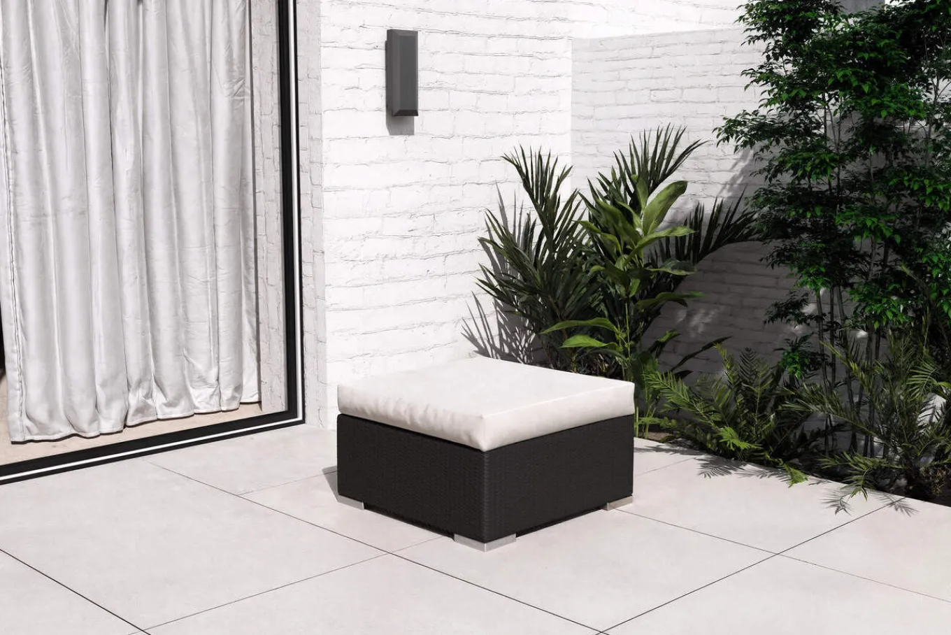 Sale Beistelltisch/Hocker, creme/weiß, schwarz, Polyrattan, inkl. Glasplatte und Polster Polyrattan-Gartenmöbel|Gartenlounge