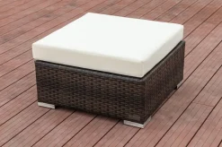 Sale Beistelltisch/Hocker, braun marmoriert, Polyrattan, 70x70x30cm, inkl. Glasplatte und Polster Polyrattan-Gartenmöbel|Gartenlounge