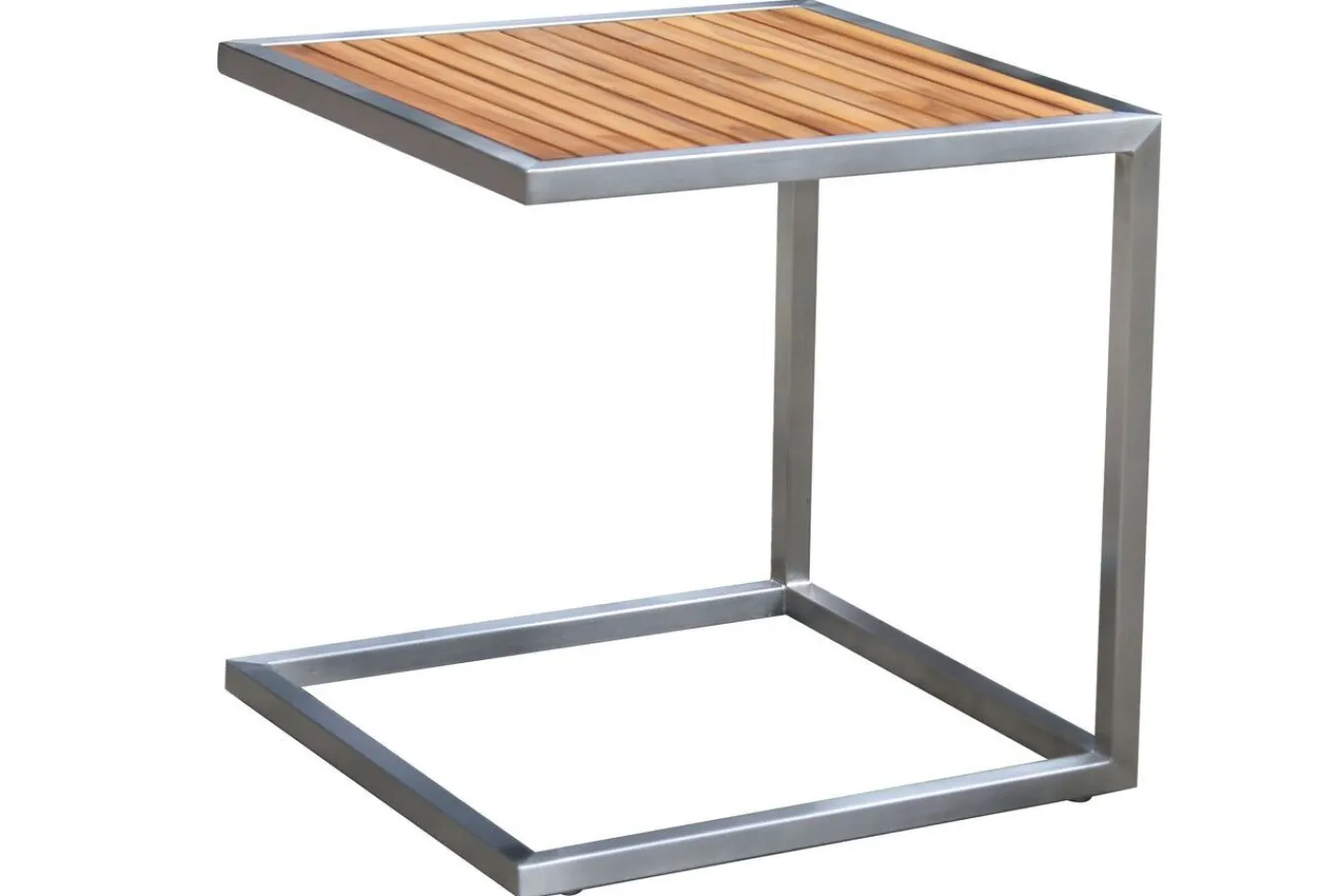 Discount Beistelltisch, silber/natur, Edelstahl/Teakholz, 45x45cm, Tischplattenstärke 1,2cm, FSC®-zertifiziertes Produkt Gartentische