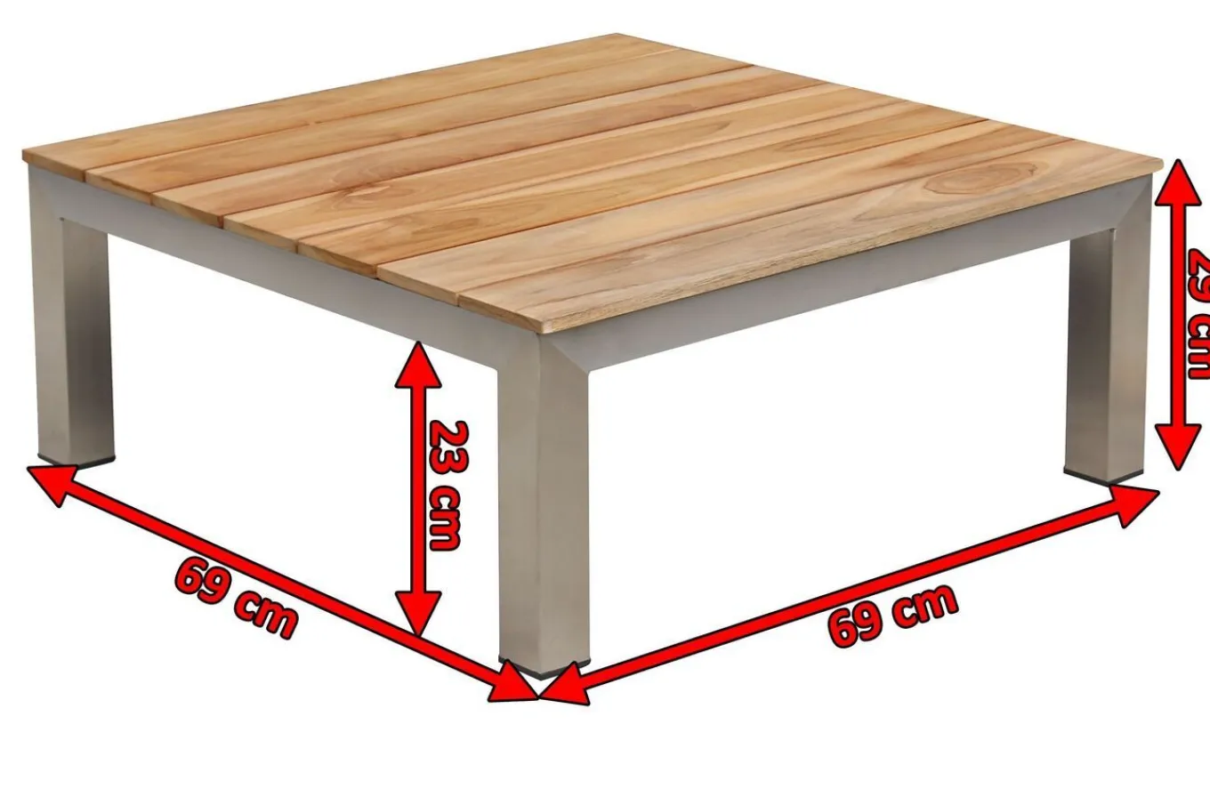 New Beistelltisch, silber/natur, Edelstahl/Teakholz, 69 x 69 x 29 cm, FSC®-zertifiziertes Produkt Gartentische|Edelstahl-Gartenmöbel