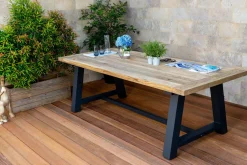 Sale Belanda Esstisch, dark grey/natur, Alu/recyceltes Teak, 200x100x76cm, rustikal gebürstet, A-Gestell, FSC®-zertifiziertes Produkt Gartentische