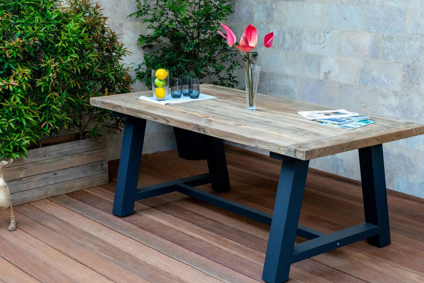 Sale Belanda Esstisch, dark grey/natur, Alu/recyceltes Teak, 200x100x76cm, rustikal gebürstet, A-Gestell, FSC®-zertifiziertes Produkt Gartentische