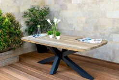 Outlet Belgium Esstisch, dark grey/natur, Alu/recyceltes Teak, 220x100x78cm, rustikal gebürstet, Kreuz-Gestell, FSC®-zertifiziertes Produkt Gartentische