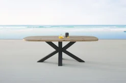 Outlet Belgium Esstisch, dark grey/natur, Alu/recyceltes Teak, 220x100x78cm, rustikal gebürstet, Kreuz-Gestell, FSC®-zertifiziertes Produkt Gartentische