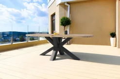 Outlet Belgium Esstisch, dark grey/natur, Alu/recyceltes Teak, 220x100x78cm, rustikal gebürstet, Kreuz-Gestell, FSC®-zertifiziertes Produkt Gartentische