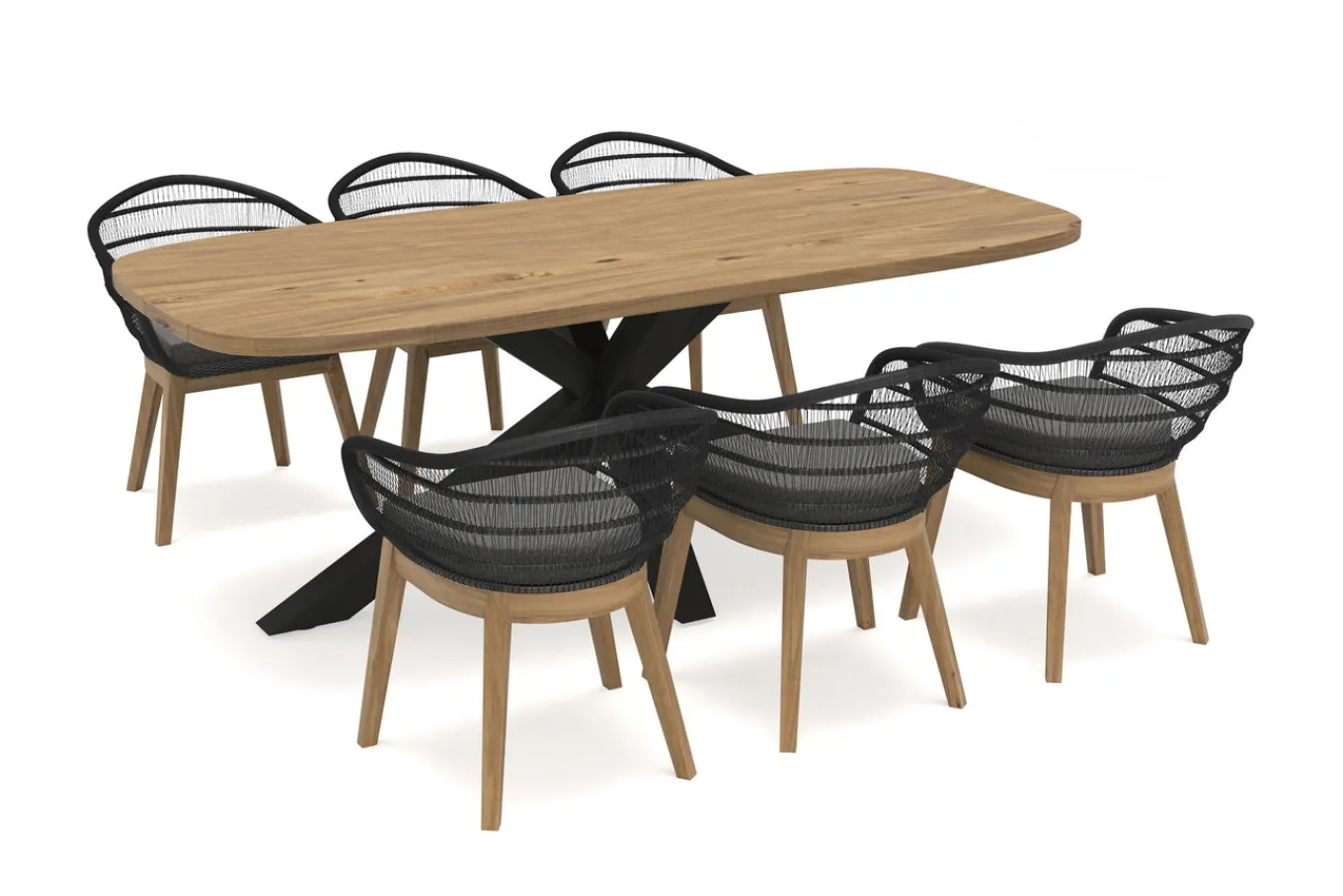 Sale Belgium Garten-Essgruppe, natur/dunkelgrau, Alu/recyceltes Teak, Tisch 220 x 100 cm, 6 Stühle, Kissen Inklusive, FSC®-zertifiziertes Produkt Rope-Gartenmöbel|Garten-Essgruppen