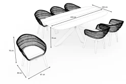 Sale Belgium Garten-Essgruppe, natur/dunkelgrau, Alu/recyceltes Teak, Tisch 220 x 100 cm, 6 Stühle, Kissen Inklusive, FSC®-zertifiziertes Produkt Rope-Gartenmöbel|Garten-Essgruppen
