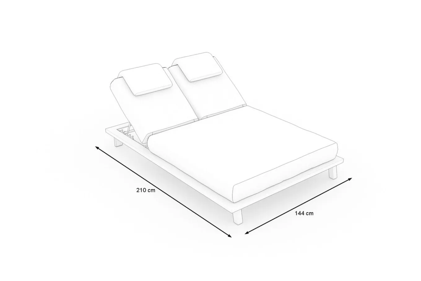 New Blain Garten-Doppelliege, hellgrau, Alu/Polyester, 210 x 144 cm, Rückenlehne verstellbar Gartenliegen|Aluminium-Gartenmöbel