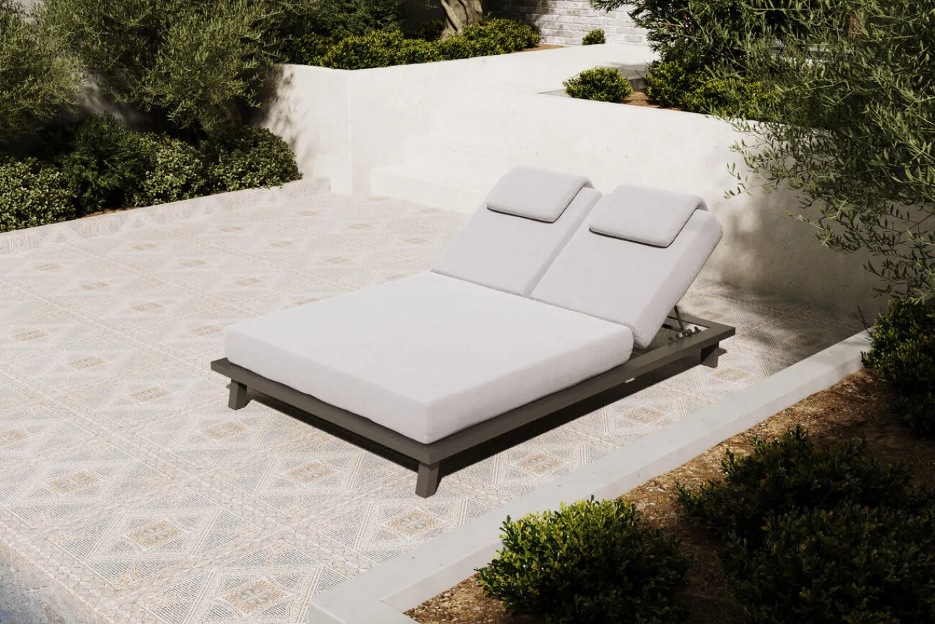 New Blain Garten-Doppelliege, hellgrau, Alu/Polyester, 210 x 144 cm, Rückenlehne verstellbar Gartenliegen|Aluminium-Gartenmöbel
