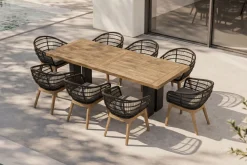 Bob Garten-Essgruppe, anthrazit/natur, Alu/recycled Teak/Rope, 220 x 100 cm, 8 x Sessel, FSC®-zertifiziertes Produkt Garten-Essgruppen