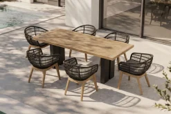 Sale Bob Garten-Essgruppe, anthrazit/natur, Alu/recycled Teak/Rope, 220 x 100 cm, 6 x Sessel, FSC®-zertifiziertes Produkt Stahl-Gartenmöbel|Garten-Essgruppen