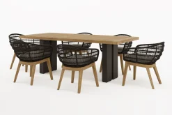 Sale Bob Garten-Essgruppe, anthrazit/natur, Alu/recycled Teak/Rope, 220 x 100 cm, 6 x Sessel, FSC®-zertifiziertes Produkt Stahl-Gartenmöbel|Garten-Essgruppen