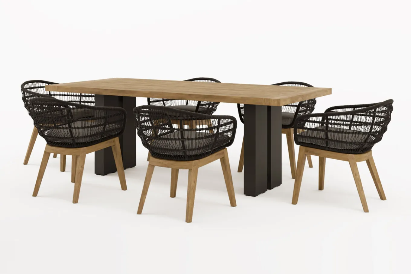 Sale Bob Garten-Essgruppe, anthrazit/natur, Alu/recycled Teak/Rope, 220 x 100 cm, 6 x Sessel, FSC®-zertifiziertes Produkt Stahl-Gartenmöbel|Garten-Essgruppen