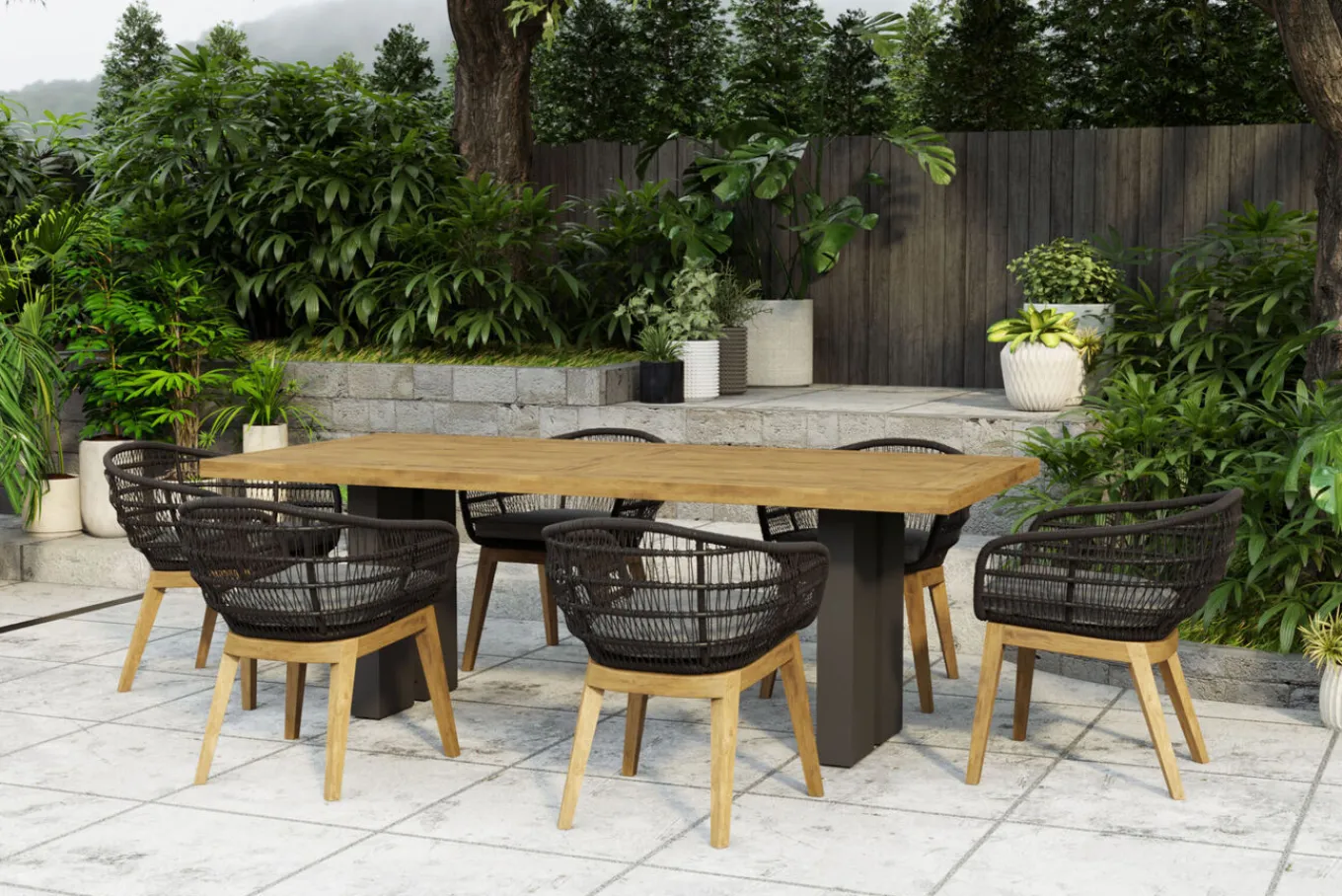 Sale Bob Garten-Essgruppe, anthrazit/natur, Alu/recycled Teak/Rope, 220 x 100 cm, 6 x Sessel, FSC®-zertifiziertes Produkt Stahl-Gartenmöbel|Garten-Essgruppen