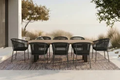 Outlet Bob/Zui Garten-Essgruppe, anthrazit/dunkelgrau, Alu/recycled Teak/Rope, 220 x 100 cm, 8 x Sessel, inkl. Polster Stahl-Gartenmöbel