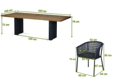 Outlet Bob/Zui Garten-Essgruppe, anthrazit/dunkelgrau, Alu/recycled Teak/Rope, 220 x 100 cm, 8 x Sessel, inkl. Polster Stahl-Gartenmöbel