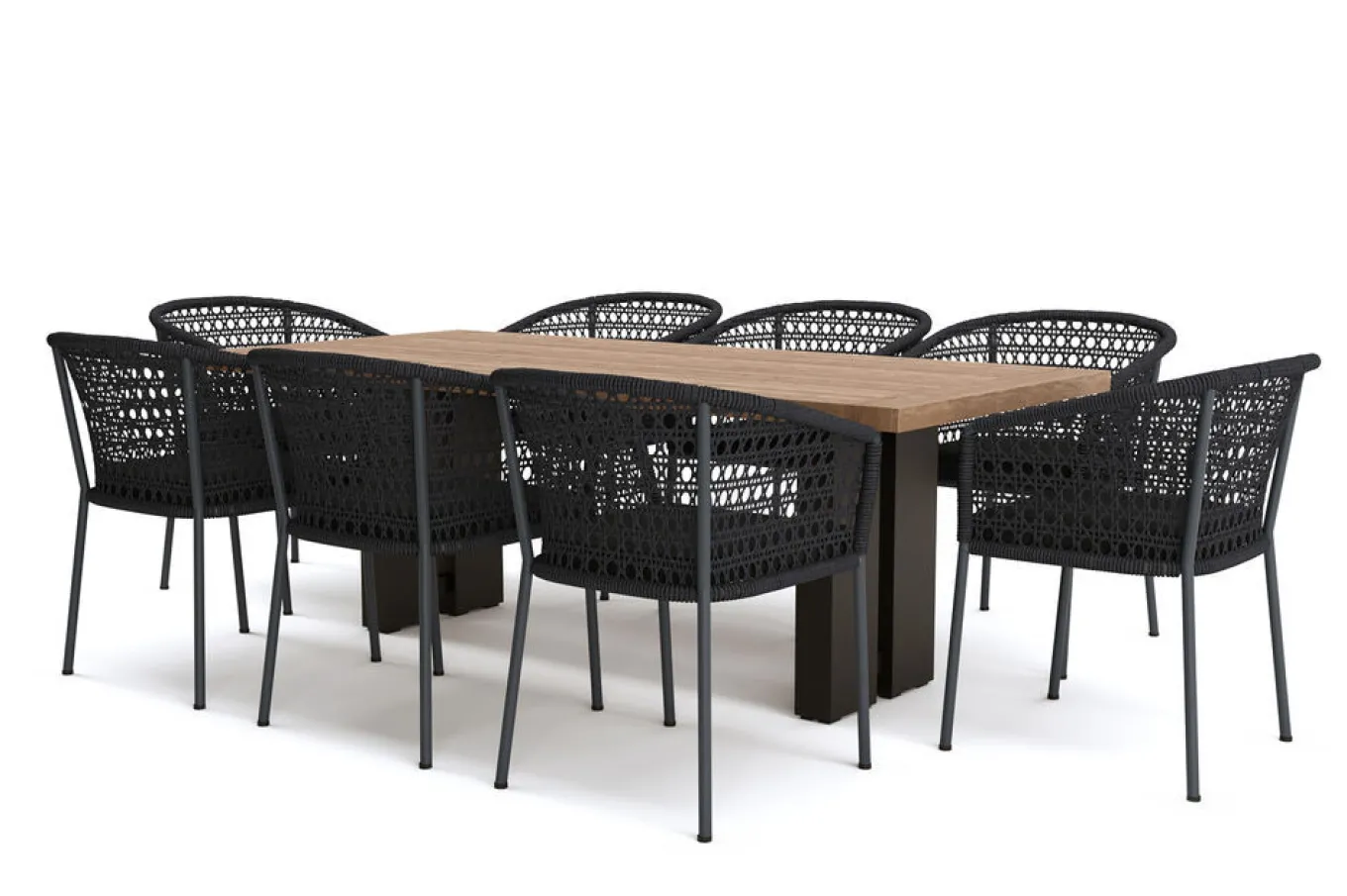 Outlet Bob/Zui Garten-Essgruppe, anthrazit/dunkelgrau, Alu/recycled Teak/Rope, 220 x 100 cm, 8 x Sessel, inkl. Polster Stahl-Gartenmöbel