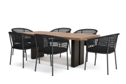Discount Bob/Zui Garten-Essgruppe, anthrazit/dunkelgrau, Alu/recycled Teak/Rope, 220 x 100 cm, 6 x Sessel, inkl. Polster Garten-Essgruppen