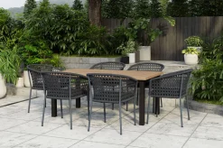 Discount Bob/Zui Garten-Essgruppe, anthrazit/dunkelgrau, Alu/recycled Teak/Rope, 220 x 100 cm, 6 x Sessel, inkl. Polster Garten-Essgruppen