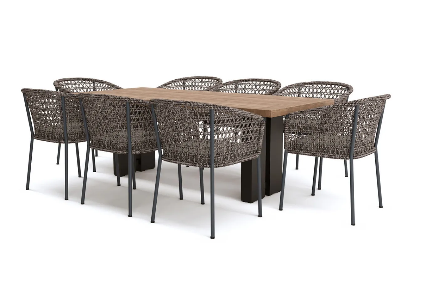 Sale Bob/Zui Garten-Essgruppe, anthrazit/hellgrau, Alu/recycled Teak/Rope, 220 x 100 cm, 8 x Sessel, inkl. Polster Garten-Essgruppen