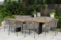 Online Bob/Zui Garten-Essgruppe, anthrazit/hellgrau, Alu/recycled Teak/Rope, 220 x 100 cm, 6 x Sessel, inkl. Polster Garten-Essgruppen