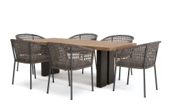 Online Bob/Zui Garten-Essgruppe, anthrazit/hellgrau, Alu/recycled Teak/Rope, 220 x 100 cm, 6 x Sessel, inkl. Polster Garten-Essgruppen