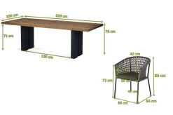 Online Bob/Zui Garten-Essgruppe, anthrazit/hellgrau, Alu/recycled Teak/Rope, 220 x 100 cm, 6 x Sessel, inkl. Polster Garten-Essgruppen