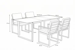 Sale Bocas Garten-Essgruppe, mattgrau, Aluminium/Teakholz, Ausziehtisch 206/266 x 100 cm, inkl. 4 Sessel Teak-Gartenmöbel