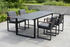 Sale Bocas Garten-Essgruppe, mattgrau, Aluminium/Teakholz, Ausziehtisch 206/266 x 100 cm, inkl. 4 Sessel Teak-Gartenmöbel