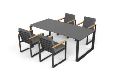 Sale Bocas Garten-Essgruppe, mattgrau, Aluminium/Teakholz, Ausziehtisch 206/266 x 100 cm, inkl. 4 Sessel Teak-Gartenmöbel