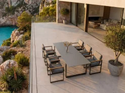 Discount Bocas Garten-Essgruppe, mattgrau, Aluminium/Teakholz, Ausziehtisch 206/266 x 100 cm, inkl. 6 Sessel Garten-Essgruppen|Aluminium-Gartenmöbel