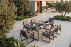 Discount Bocas Garten-Essgruppe, mattgrau, Aluminium/Teakholz, Ausziehtisch 206/266 x 100 cm, inkl. 6 Sessel Garten-Essgruppen|Aluminium-Gartenmöbel