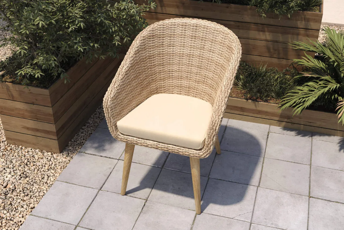 Best Borneo Cocktail-Sessel, beige-meliert, Polyrattan/Akazie, Gebürstet, Polster Inklusive, FSC®-zertifiziertes Produkt Polyrattan-Gartenmöbel|Gartenstühle & Gartensessel