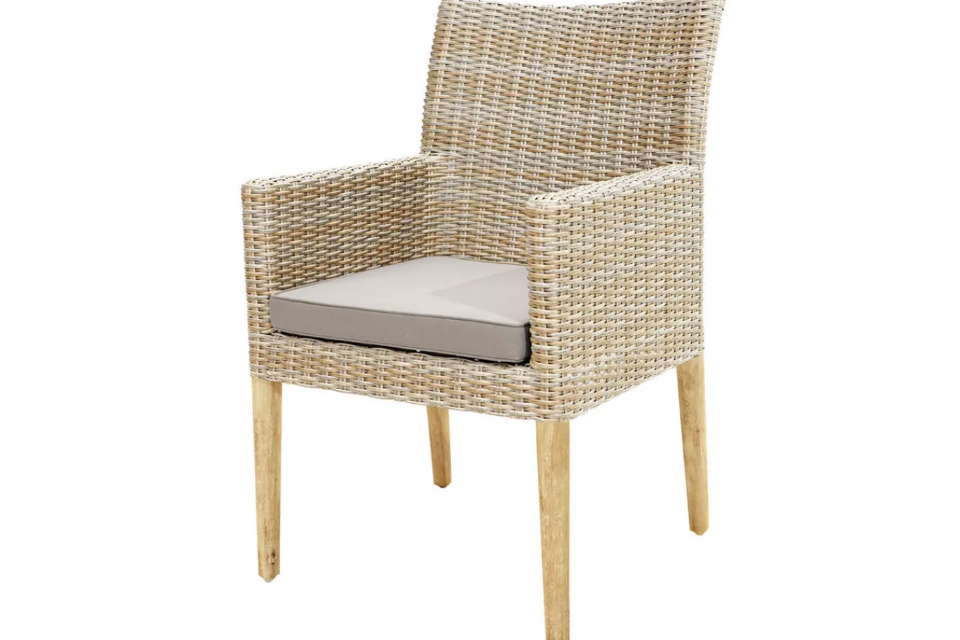 Borneo Garten-Essgruppe, beige-meliert, Polyrattan/Akazie, Tisch 180 x 90 cm, 6 Landhaussessel, FSC®-zertifiziertes Produkt Polyrattan-Gartenmöbel|Garten-Essgruppen